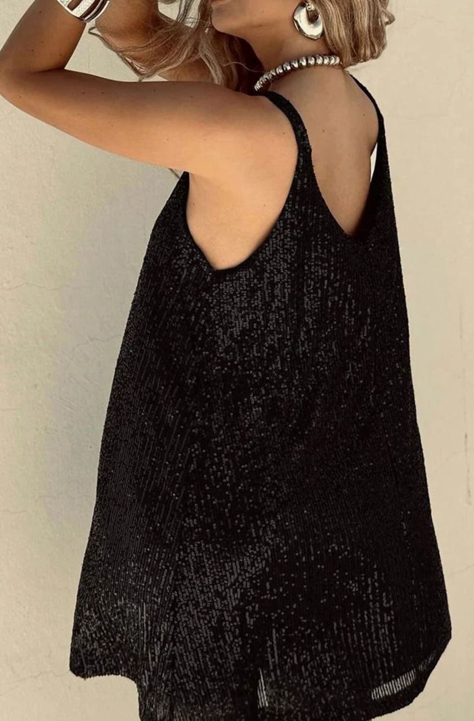 Women's Sequin V-Neck Spaghetti Strap Mini Dress