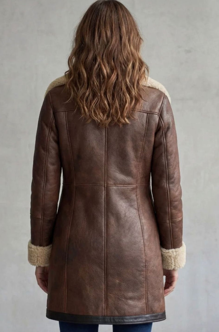 Women's Shearling-Lined Elegant Leather Coat
