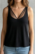 Scarlett | Women's Sheer Mesh V-Neck Ribbed Camisole Top