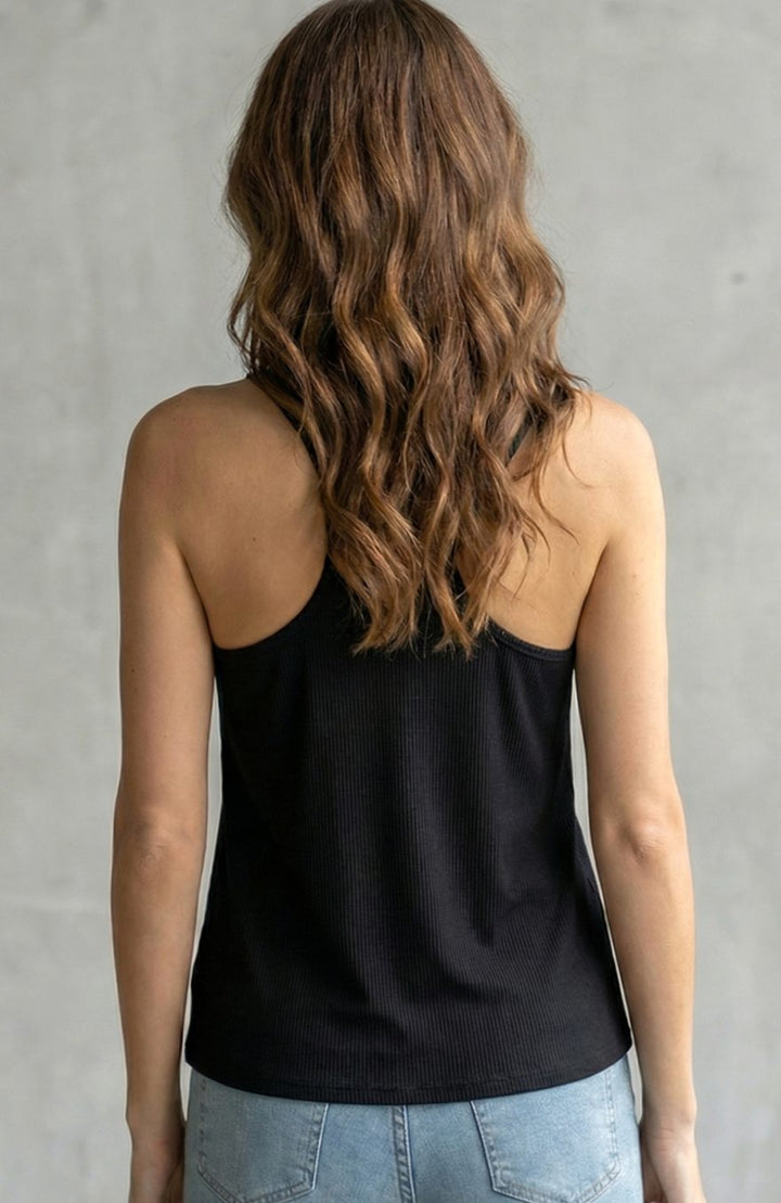 Women's Sheer Mesh V-Neck Ribbed Camisole Top