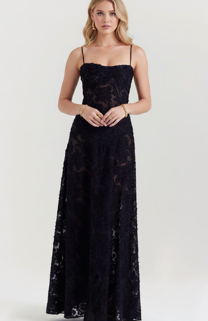 Women's Sheer Velvet Floral Corset-Bodice Seren Maxi Dress