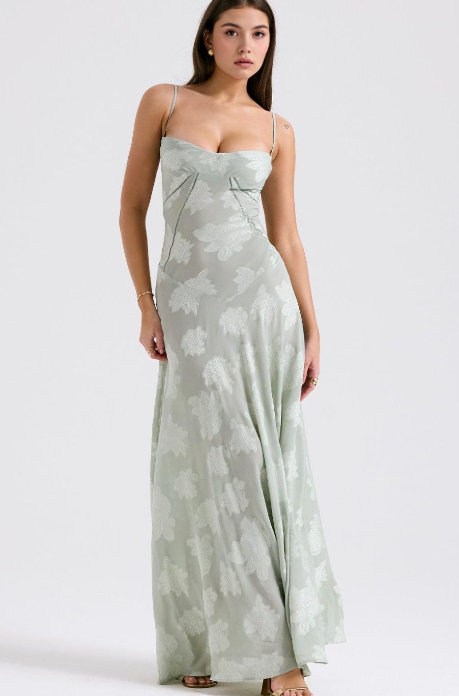 Women's Sheer Velvet Floral Corset-Bodice Seren Maxi Dress