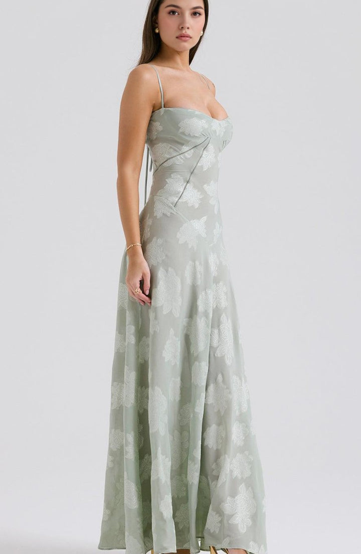 Women's Sheer Velvet Floral Corset-Bodice Seren Maxi Dress
