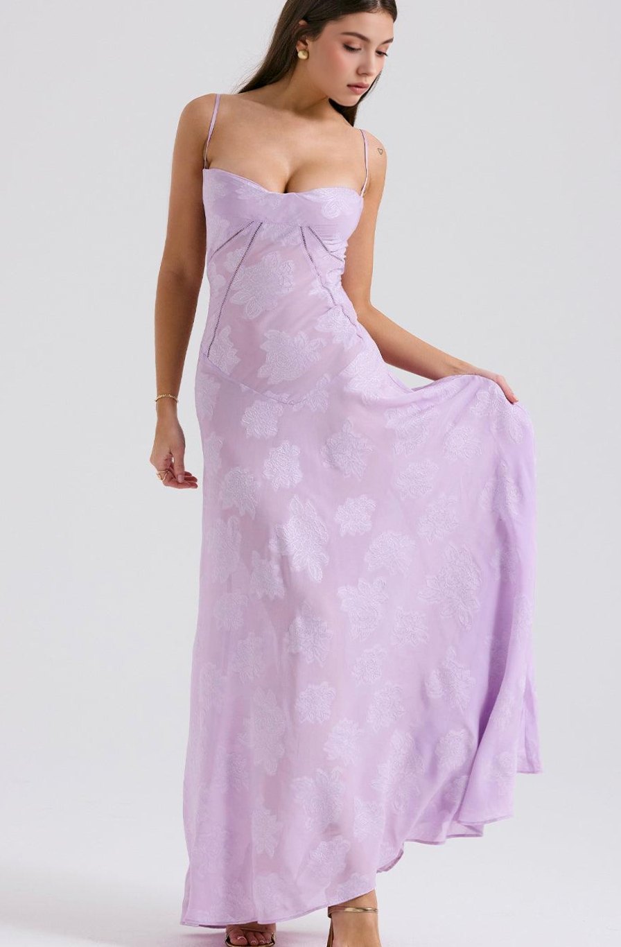 Women's Sheer Velvet Floral Corset-Bodice Seren Maxi Dress