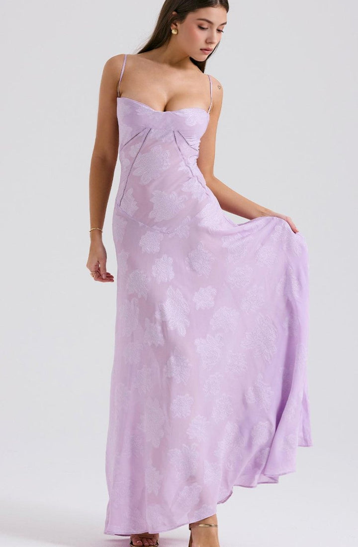 Women's Sheer Velvet Floral Corset-Bodice Seren Maxi Dress