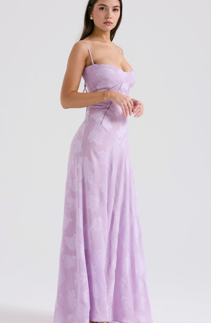 Women's Sheer Velvet Floral Corset-Bodice Seren Maxi Dress
