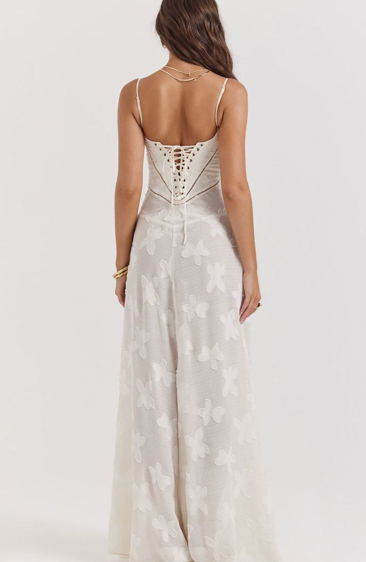 Women's Sheer Velvet Floral Corset-Bodice Seren Maxi Dress