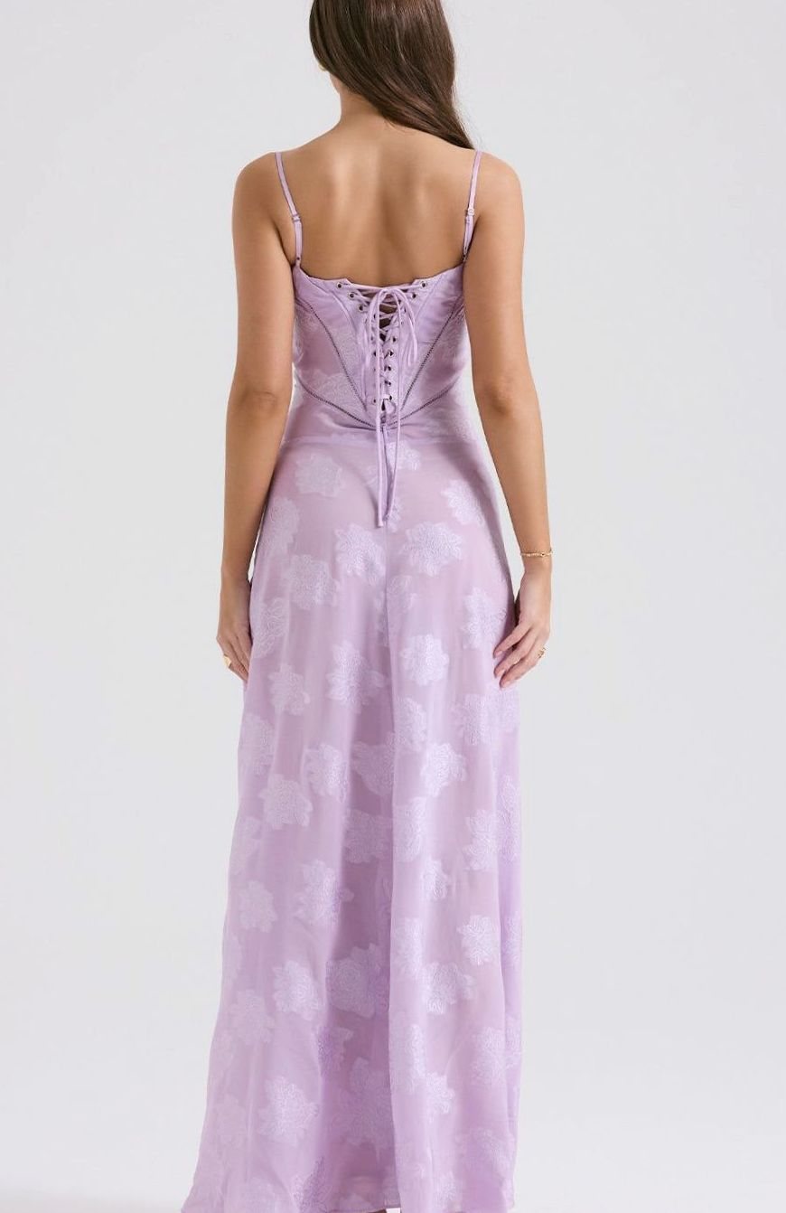 Women's Sheer Velvet Floral Corset-Bodice Seren Maxi Dress