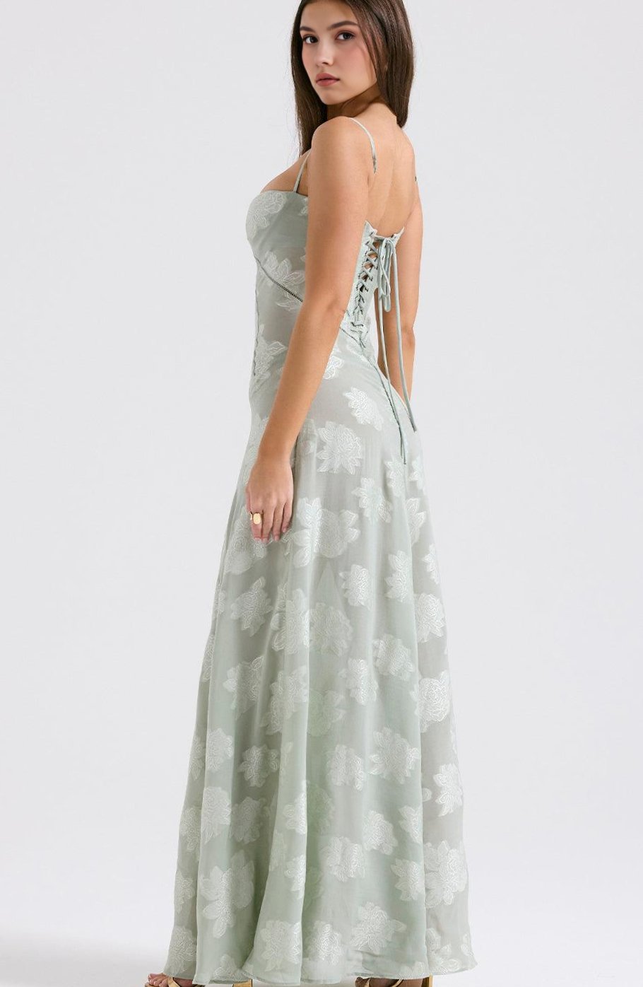 Women's Sheer Velvet Floral Corset-Bodice Seren Maxi Dress