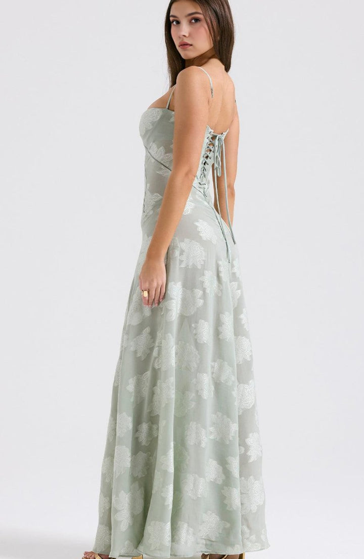 Women's Sheer Velvet Floral Corset-Bodice Seren Maxi Dress