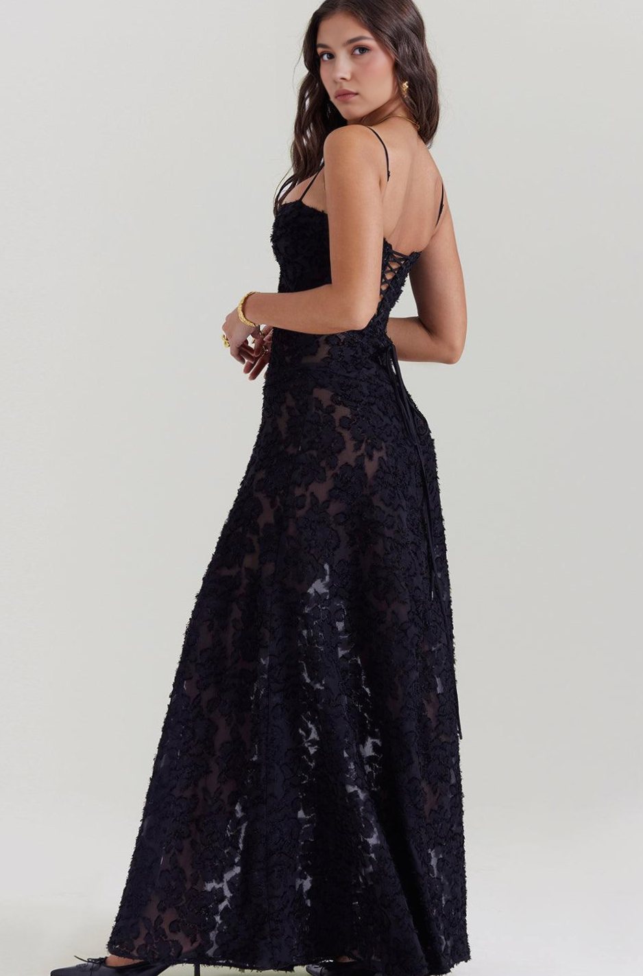 Women's Sheer Velvet Floral Corset-Bodice Seren Maxi Dress