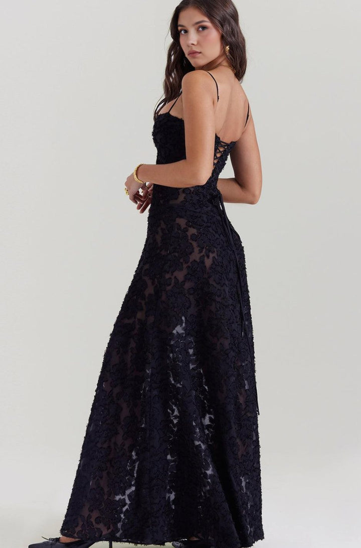 Women's Sheer Velvet Floral Corset-Bodice Seren Maxi Dress