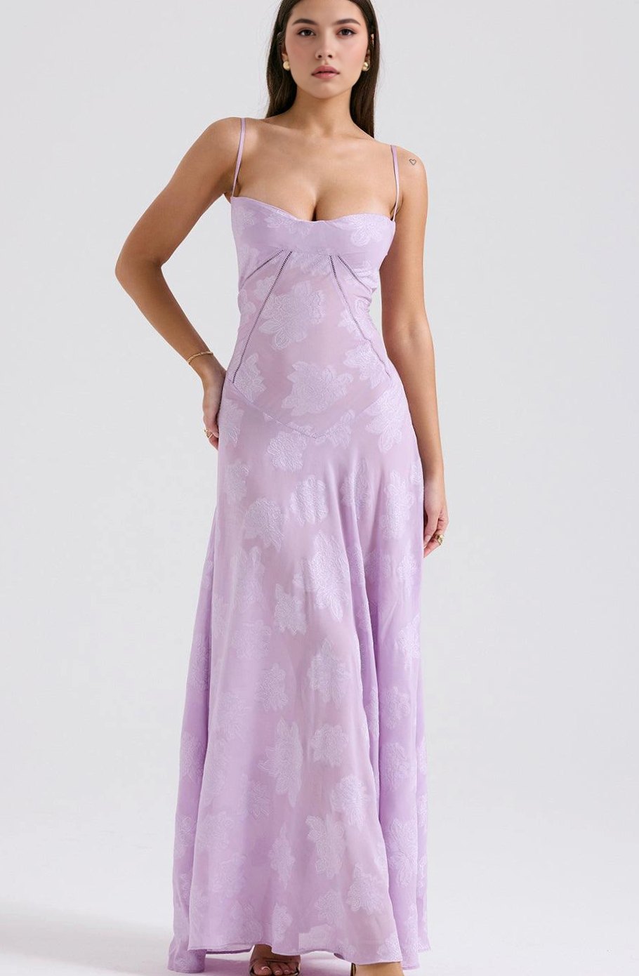 Women's Sheer Velvet Floral Corset-Bodice Seren Maxi Dress