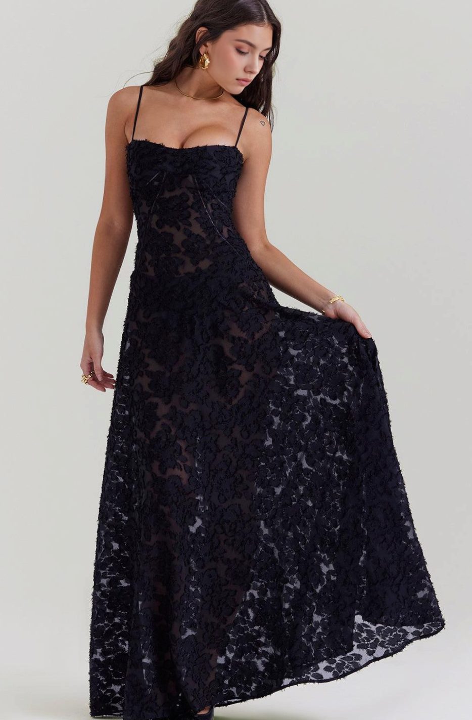 Women's Sheer Velvet Floral Corset-Bodice Seren Maxi Dress