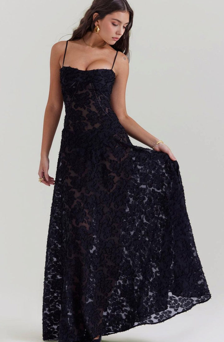 Women's Sheer Velvet Floral Corset-Bodice Seren Maxi Dress