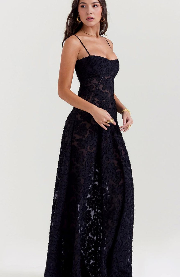 Women's Sheer Velvet Floral Corset-Bodice Seren Maxi Dress