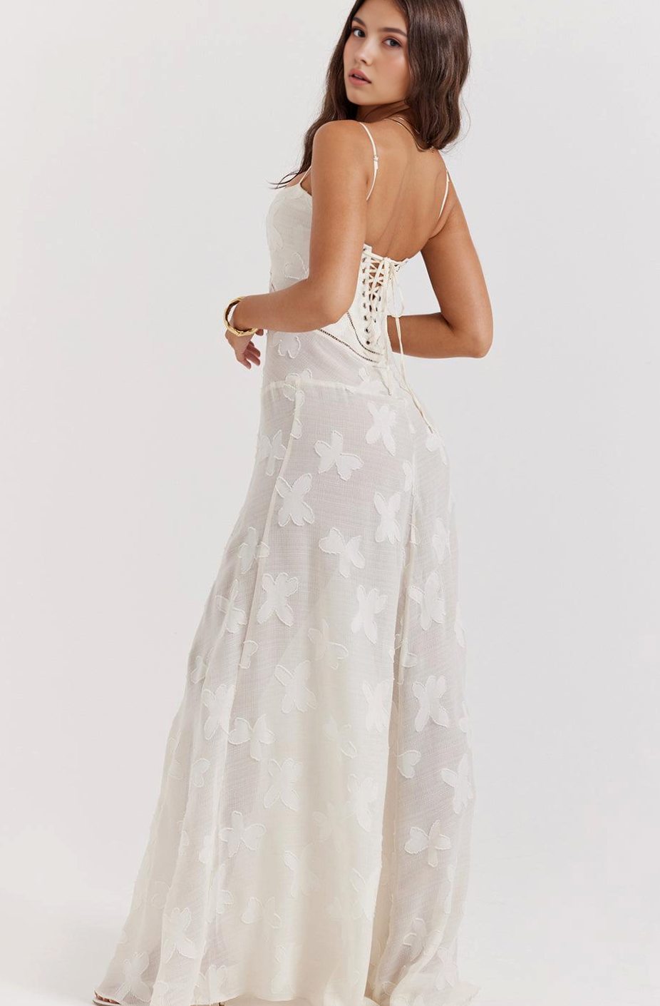 Women's Sheer Velvet Floral Corset-Bodice Seren Maxi Dress