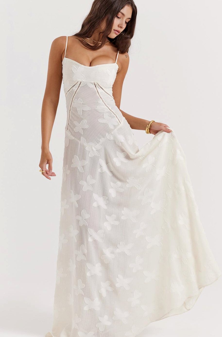 Women's Sheer Velvet Floral Corset-Bodice Seren Maxi Dress