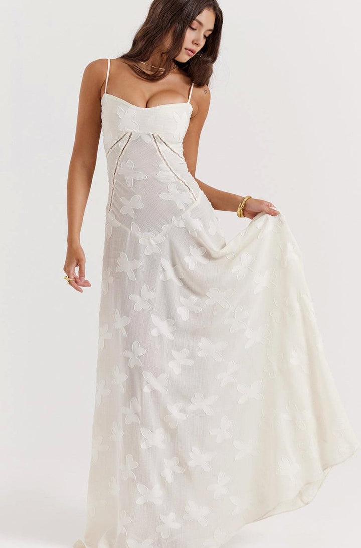 Women's Sheer Velvet Floral Corset-Bodice Seren Maxi Dress