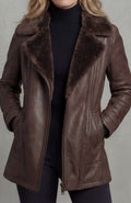 Aria | Women's Sherpa Lined Leather Jacket Shearling Collar Zip-Up Coat