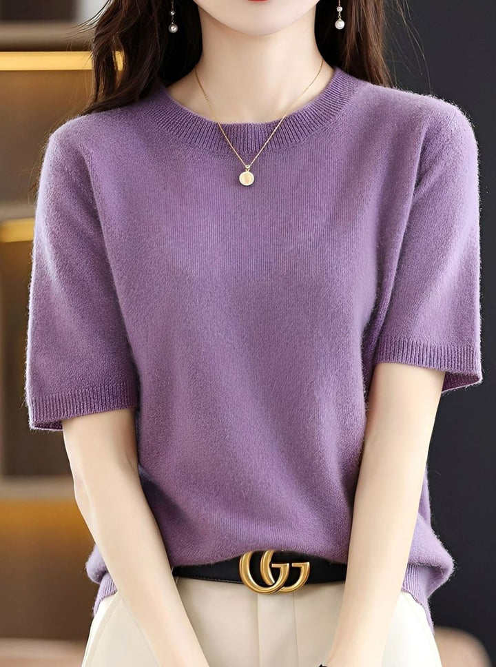 Women's Short-Sleeve Crewneck Knit Sweater - Purple