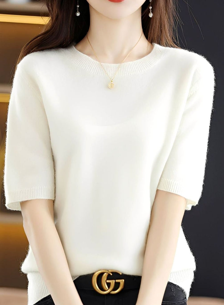 Women's Short-Sleeve Crewneck Knit Sweater - White