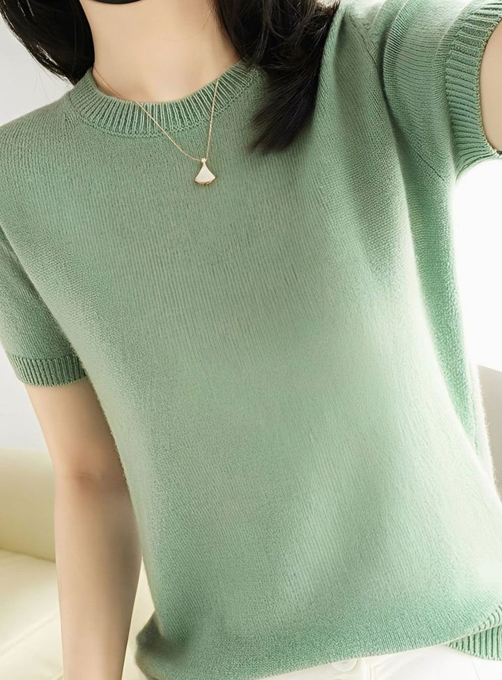 Women's Short-Sleeve Crewneck Knit Sweater - Light Green