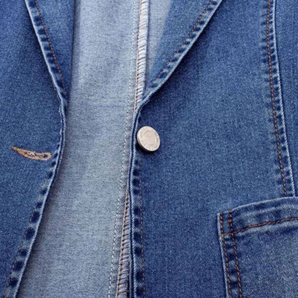 Women's Single-Button Notch-Lapel Denim Blazer Jacket