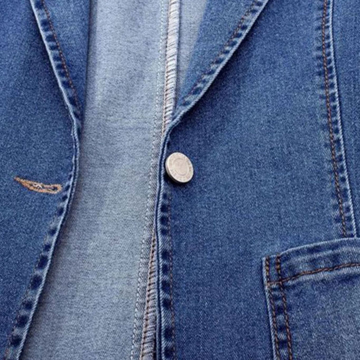 Women's Single-Button Notch-Lapel Denim Blazer Jacket