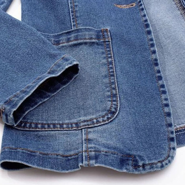 Women's Single-Button Notch-Lapel Denim Blazer Jacket