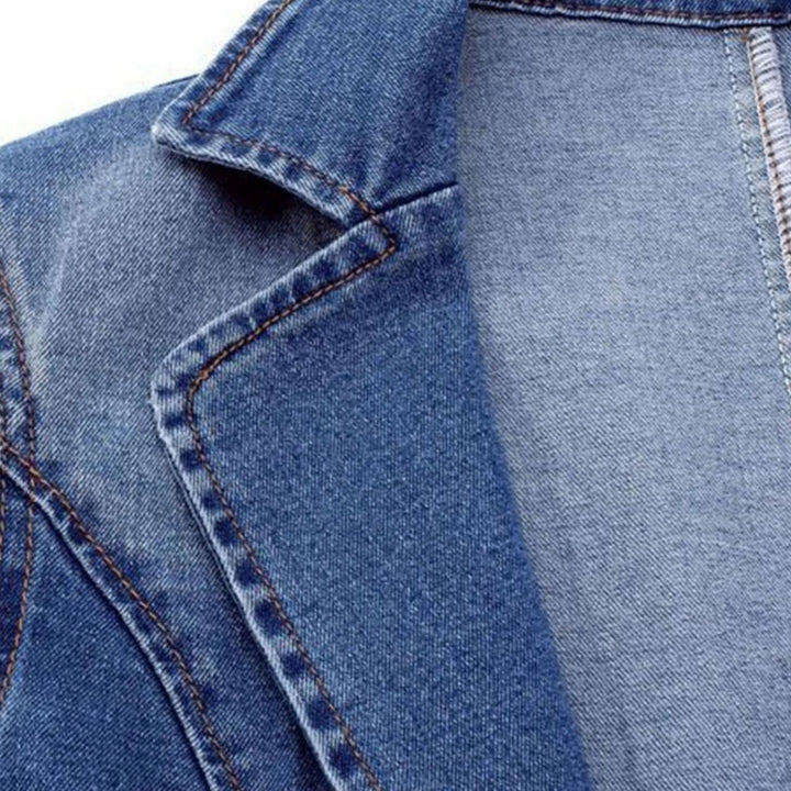 Women's Single-Button Notch-Lapel Denim Blazer Jacket