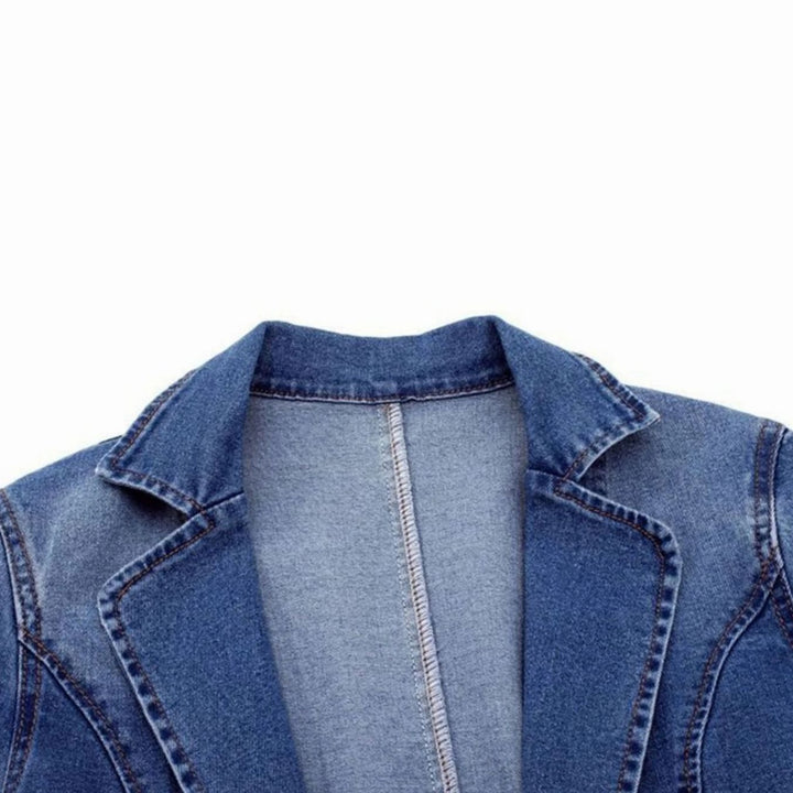 Women's Single-Button Notch-Lapel Denim Blazer Jacket