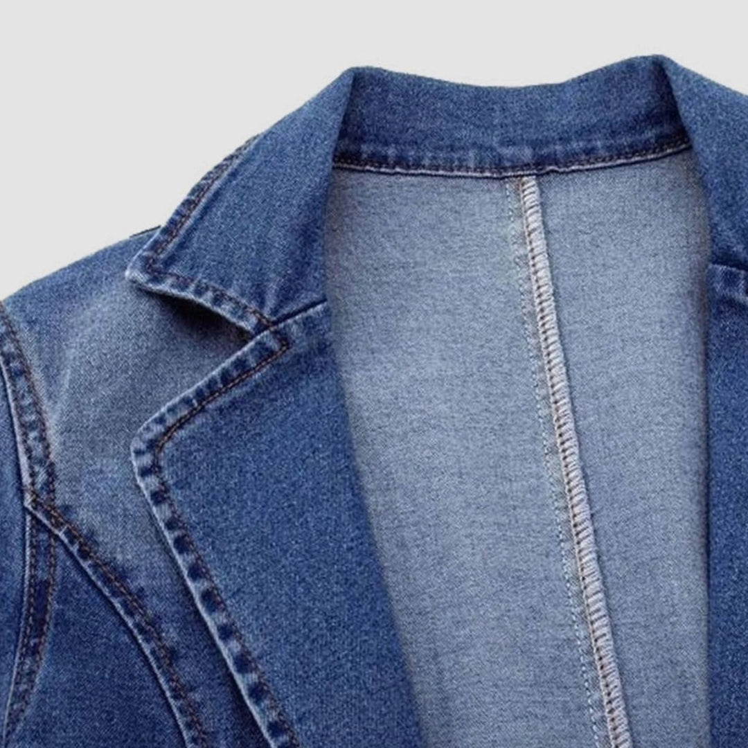 Women's Single-Button Notch-Lapel Denim Blazer Jacket