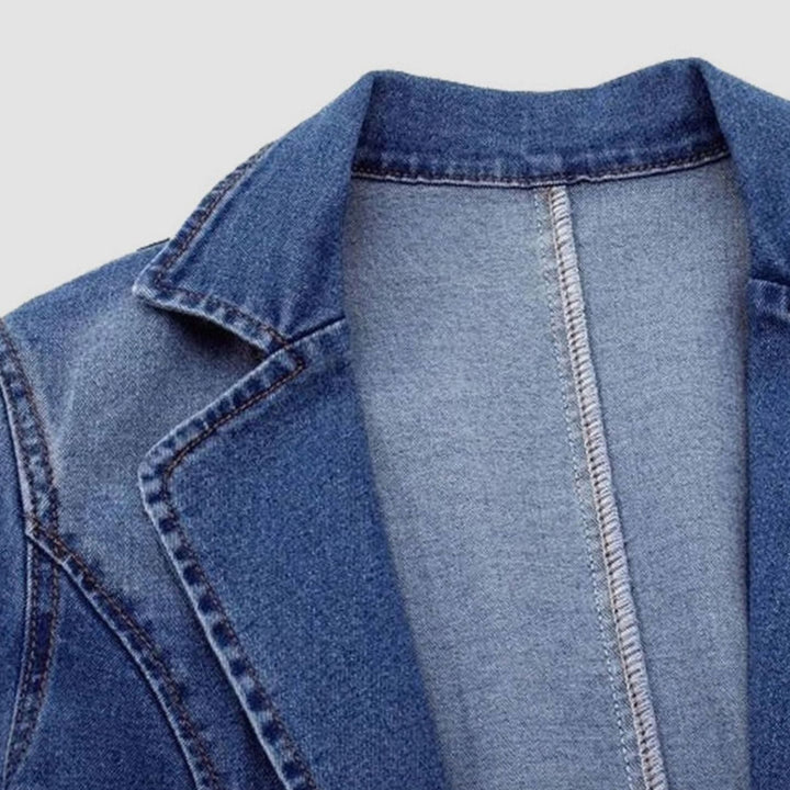 Women's Single-Button Notch-Lapel Denim Blazer Jacket
