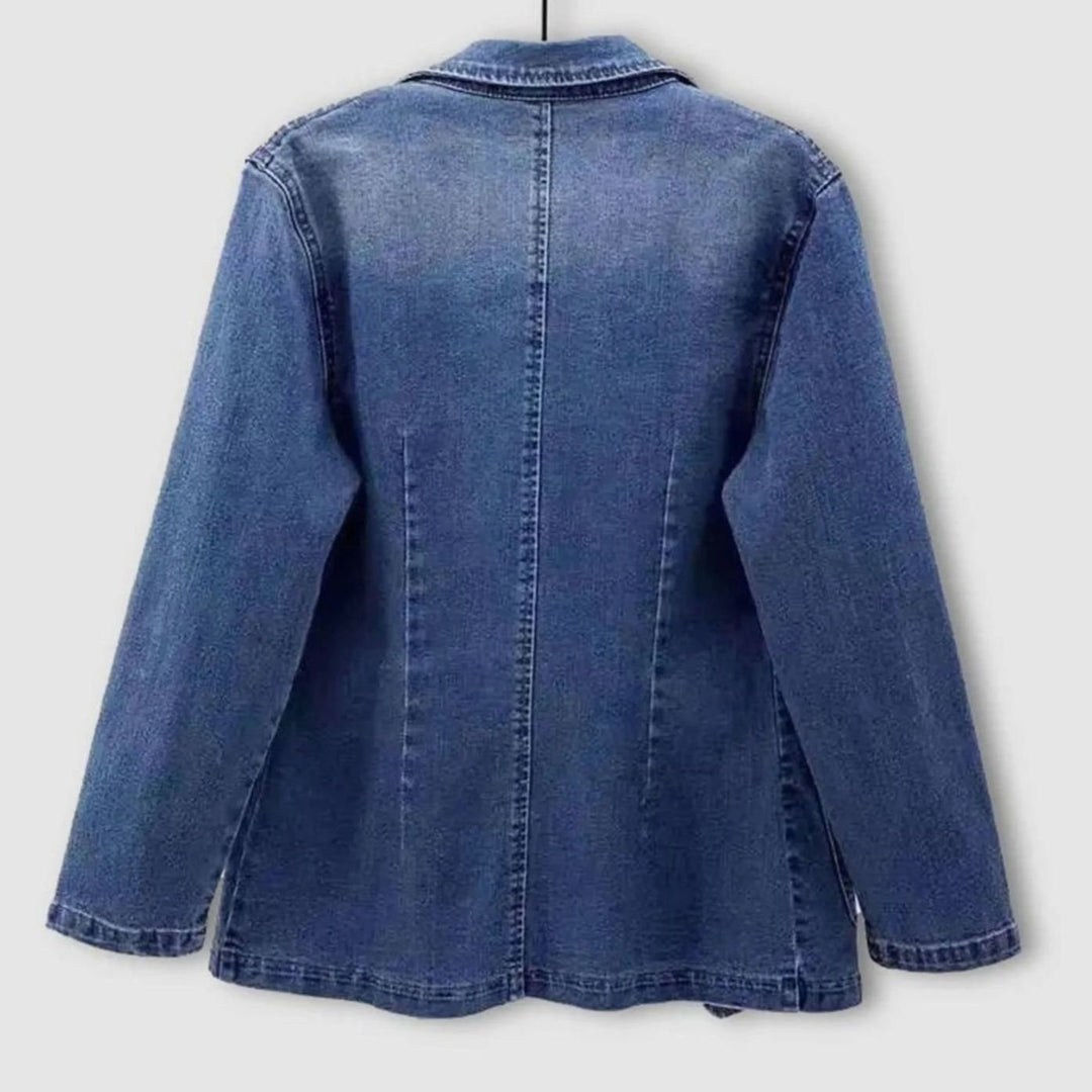 Women's Single-Button Notch-Lapel Denim Blazer Jacket
