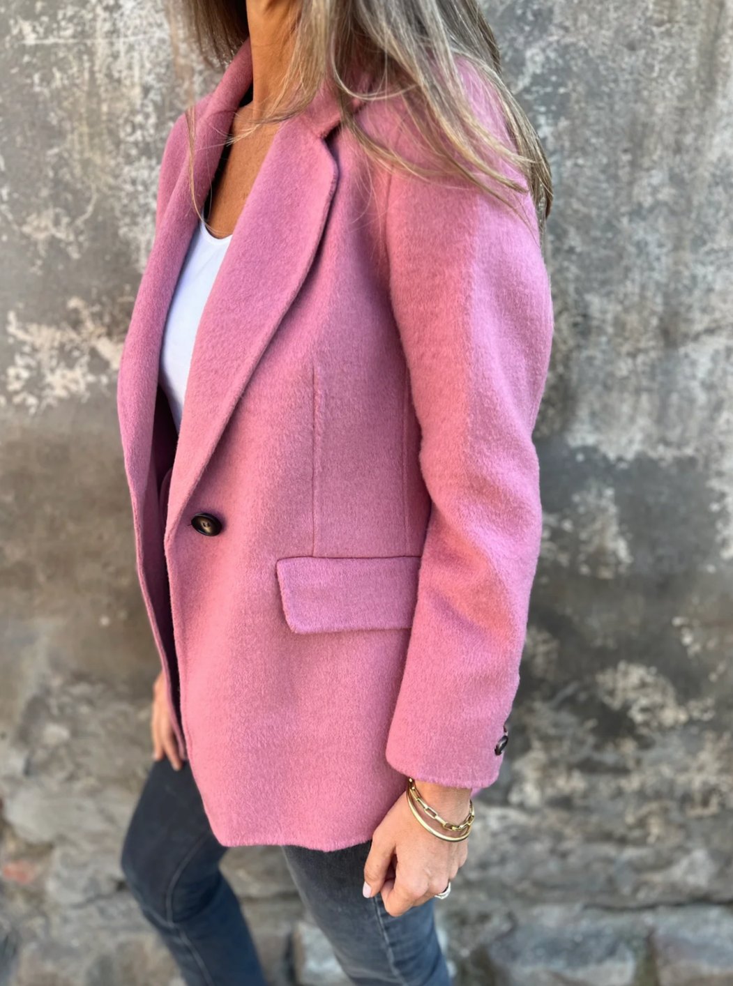 Women's Single-Button Notch-Lapel Wool-Blend Blazer - Pink