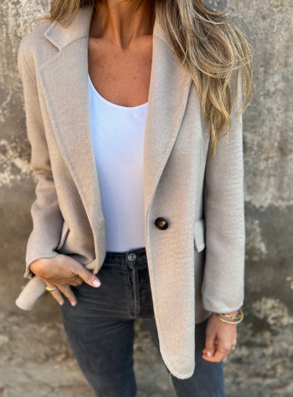 Women's Single-Button Notch-Lapel Wool-Blend Blazer - Beige