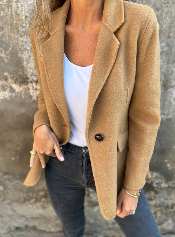 Women's Single-Button Notch-Lapel Wool-Blend Blazer - Khaki