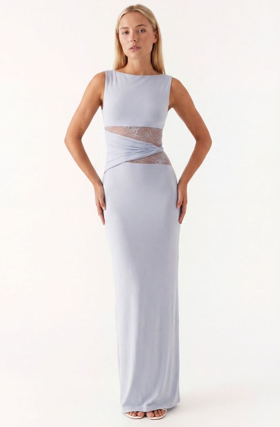 Women's Sleeveless Lace-Panel Fitted Maxi Dress