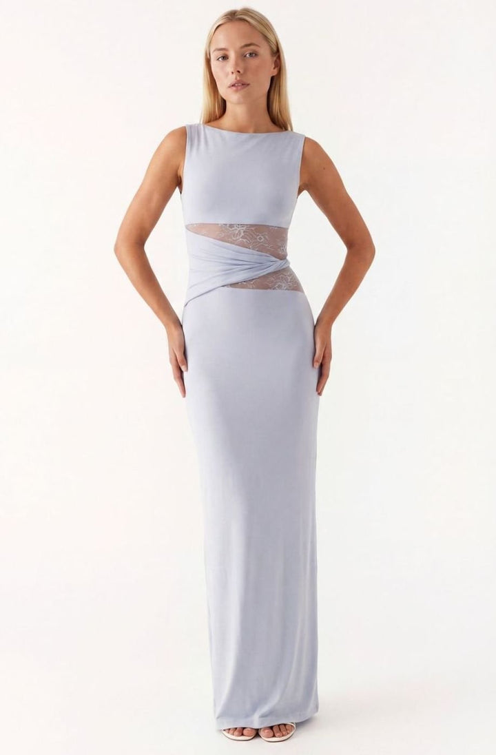 Women's Sleeveless Lace-Panel Fitted Maxi Dress