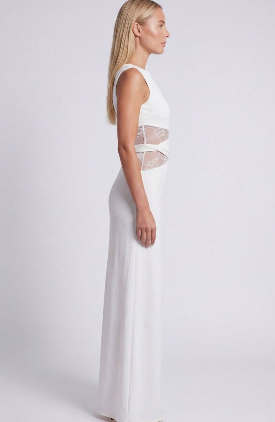 Women's Sleeveless Lace-Panel Fitted Maxi Dress