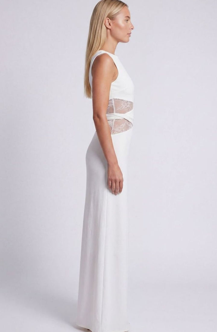 Women's Sleeveless Lace-Panel Fitted Maxi Dress