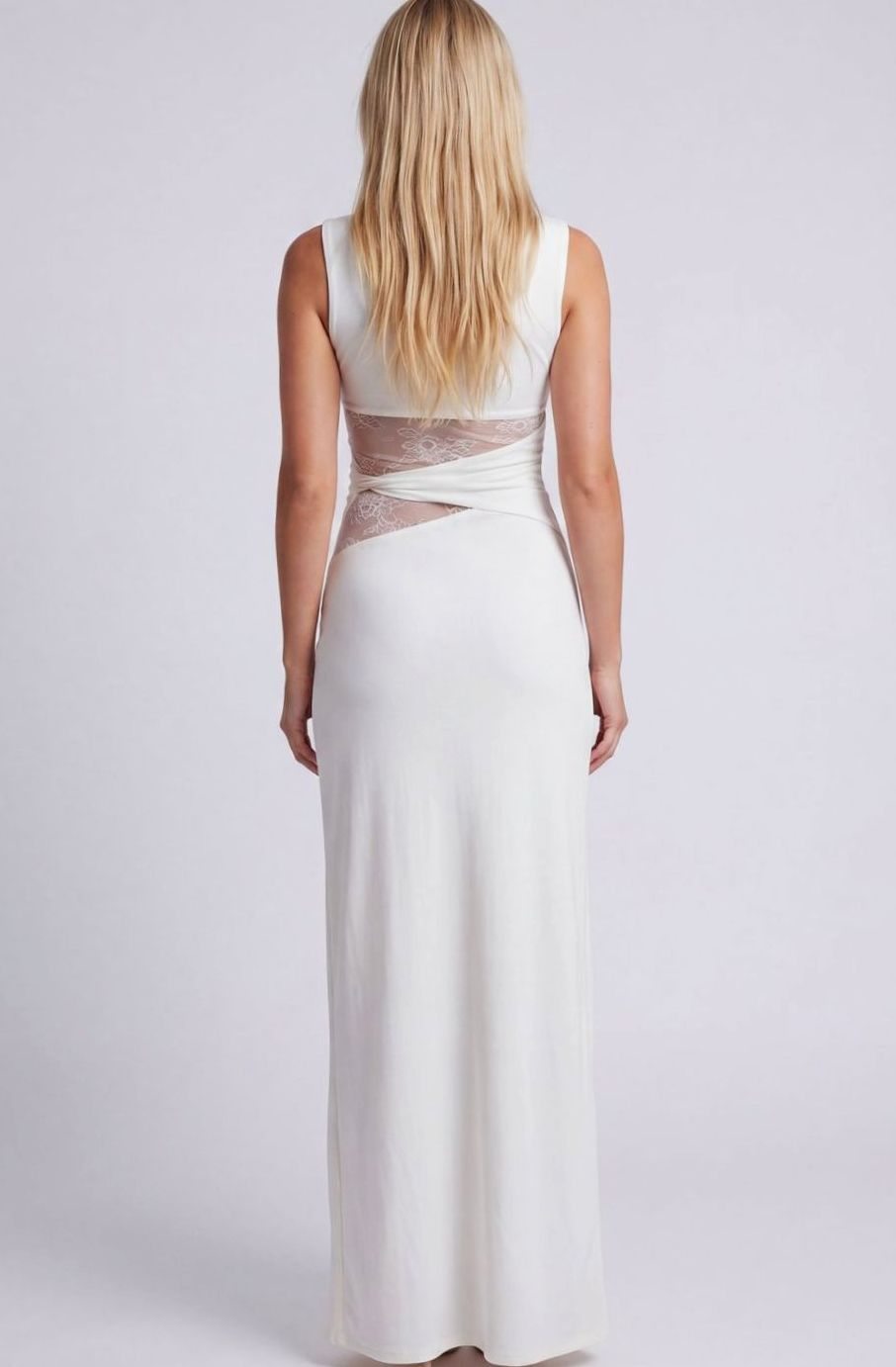 Women's Sleeveless Lace-Panel Fitted Maxi Dress