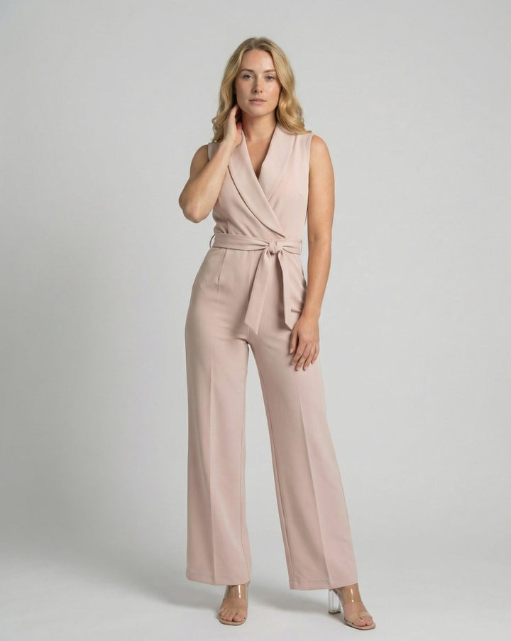 Women's Sleeveless Wide-Leg Belted Wrap Jumpsuit - Dusty Rose
