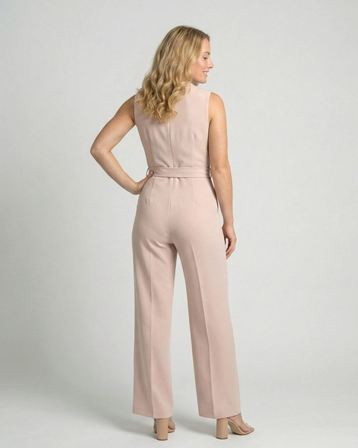 Women's Sleeveless Wide-Leg Belted Wrap Jumpsuit