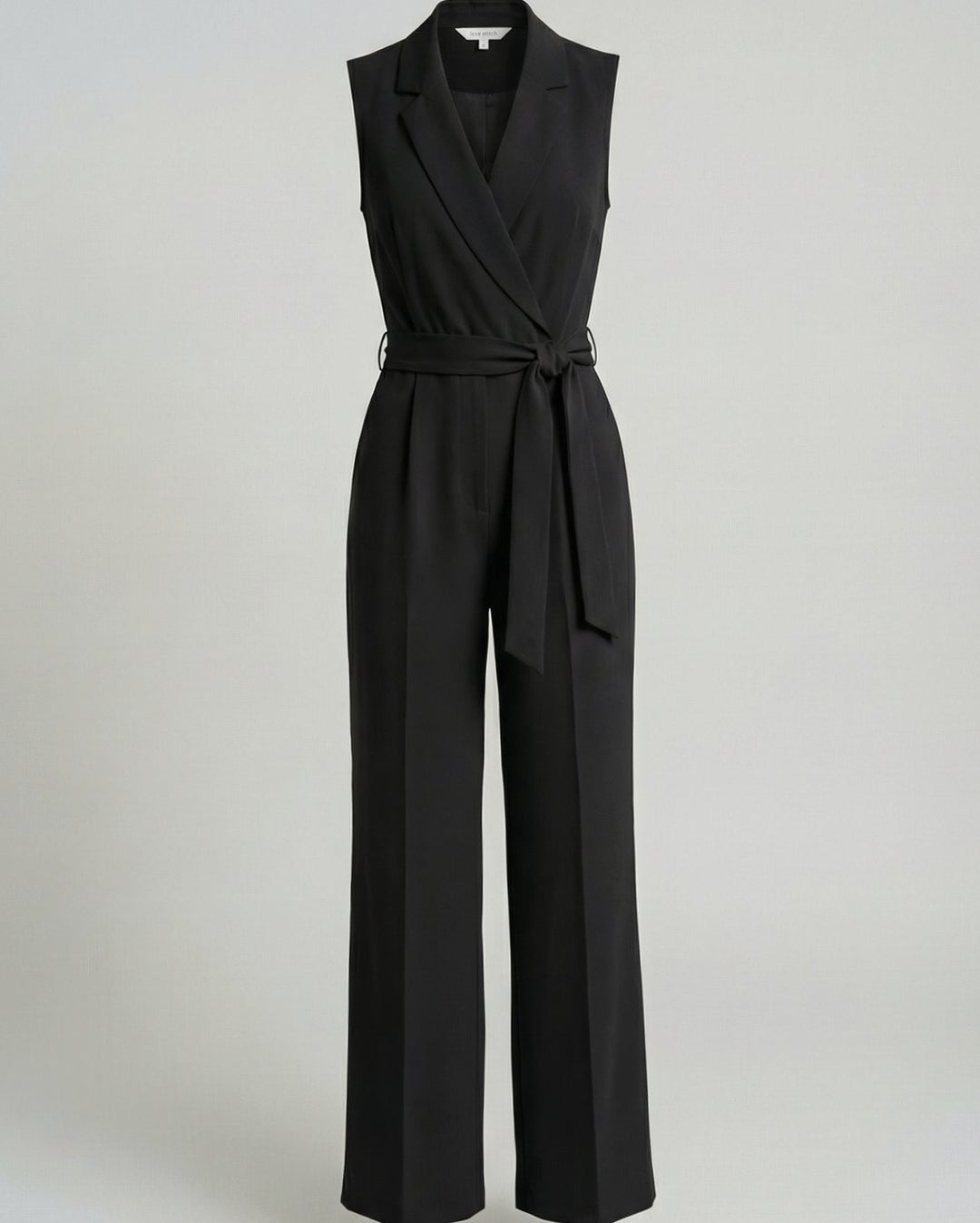 Women's Sleeveless Wide-Leg Belted Wrap Jumpsuit - Black