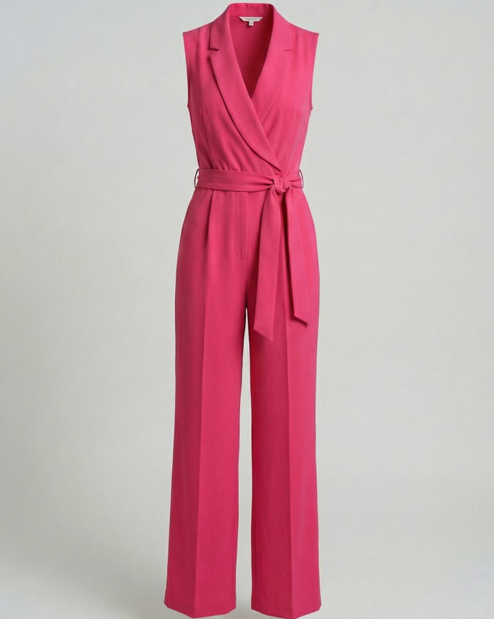 Women's Sleeveless Wide-Leg Belted Wrap Jumpsuit - Pink