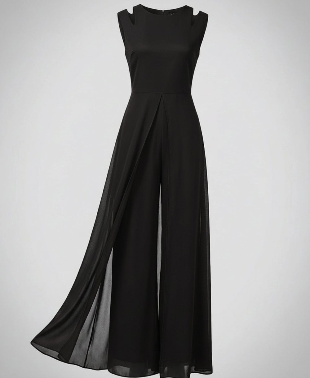 Women's Sleeveless Wide-Leg Chiffon Overlay Jumpsuit