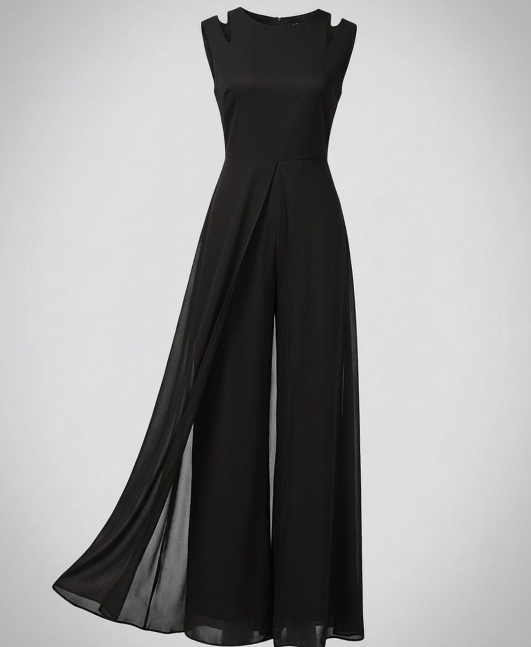 Women's Sleeveless Wide-Leg Chiffon Overlay Jumpsuit