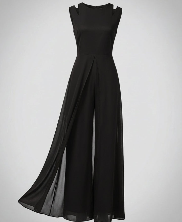 Women's Sleeveless Wide-Leg Chiffon Overlay Jumpsuit